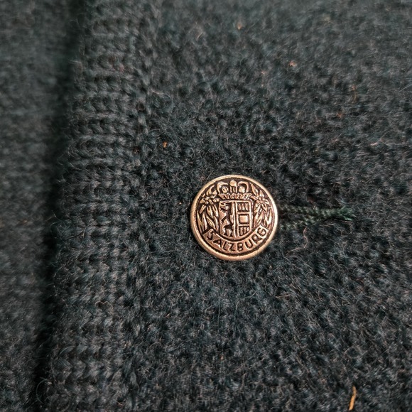 Vtg Reine Wolle Childs Cardigan Sweater Salzburg Coat Of Arm Buttons Dark Green - Picture 5 of 11